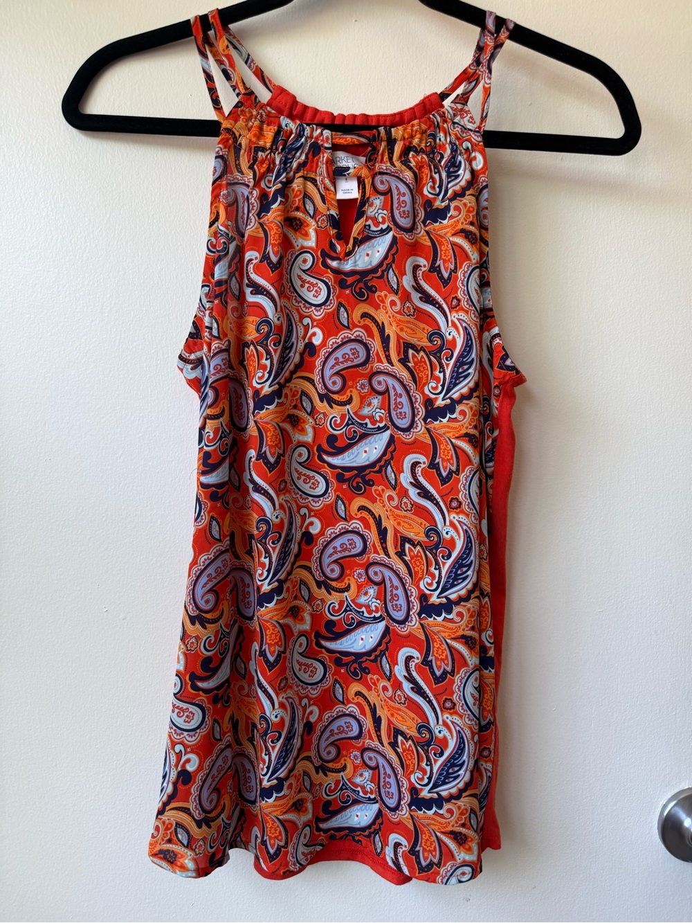 Orange Multicolor Paisley Print Mixed Media Top size S